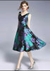 Vestido Midi Rodado Estampado em Jacquard
