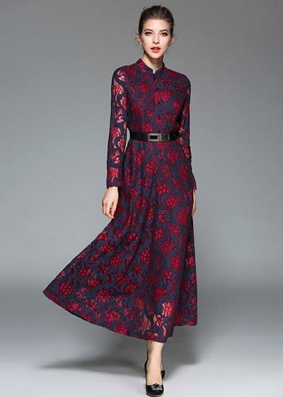 Vestido Longo Renda Manga Longa