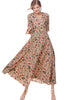 Vestido Evasê Midi Estampado Manga Sino