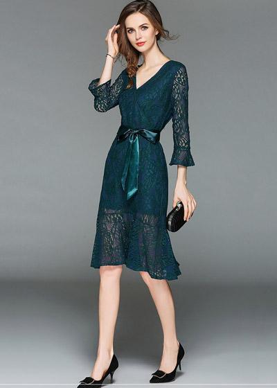 Vestido Renda Midi Babado Festa Casamento