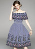 Vestido Listrado Midi Ombro a Ombro com Bordado