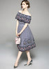 Vestido Listrado Midi Ombro a Ombro com Bordado