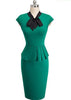 Vestido Peplum com Gola Laço
