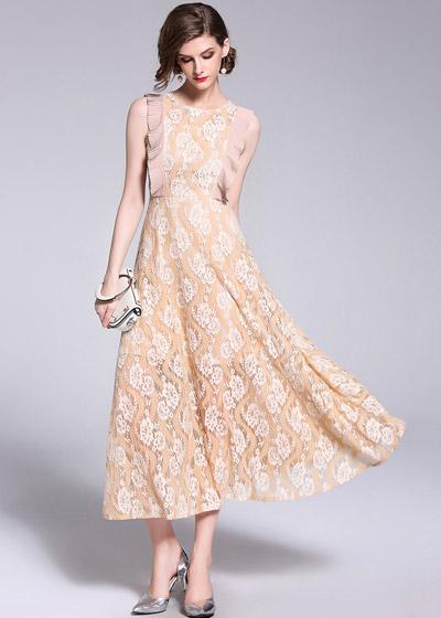 Vestido Midi de Renda com Babado