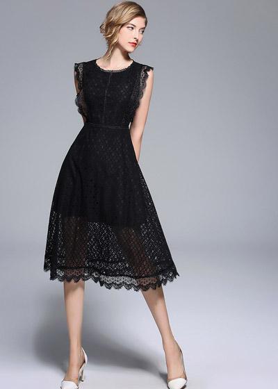 Vestido Midi de Renda Guipir para Casamento