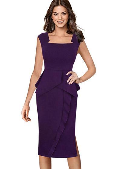 Vestido Peplum Midi com Decote Quadrado