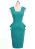 Vestido Peplum Midi com Decote Quadrado