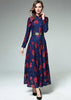 Vestido Renda Azul Vermelho Longo com Cinto