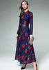 Vestido Renda Azul Vermelho Longo com Cinto
