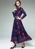 Vestido Renda Azul Vermelho Longo com Cinto