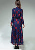Vestido Renda Azul Vermelho Longo com Cinto