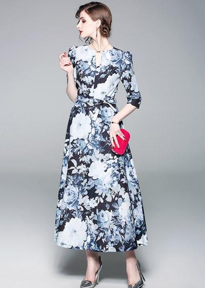 Vestido Longo Evasê Estampado Para Festa