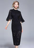 Vestido Tubinho Preto Midi Manga Flare