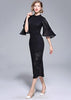 Vestido Tubinho Preto Midi Manga Flare