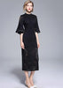 Vestido Tubinho Preto Midi Manga Flare