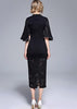 Vestido Tubinho Preto Midi Manga Flare