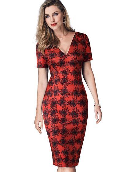 Vestido Tubinho Estampado Decote v nas Costas