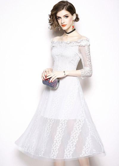 Vestido Renda Midi Ombro a Ombro