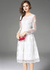 Vestido Renda Midi Branco com Bordado