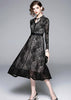 Vestido Evase Midi Renda Decote Laço