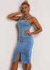 Vestido Jeans Midi Justo Com Botões na Frente