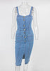 Vestido Jeans Midi Justo Com Botões na Frente