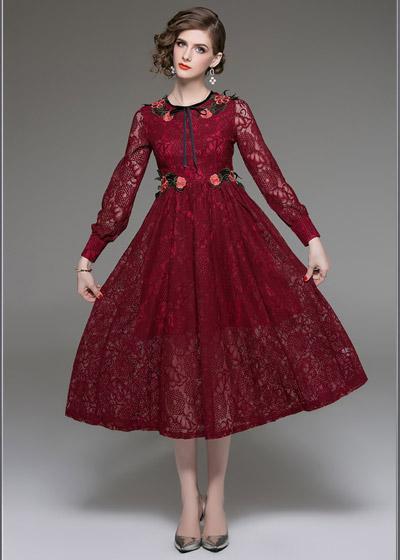 Vestido Midi Renda Gola Laço Evangélica