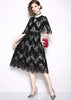 Vestido Renda Guipir Midi Preto Decote Gota