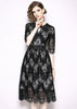 Vestido Renda Guipir Midi Preto Decote Gota