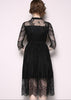 Vestido Midi Renda Clássico Gola Laço