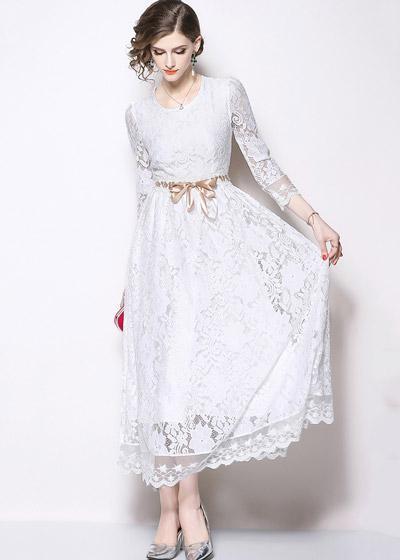 Vestido Renda Midi Branco Festa Casamento Civil