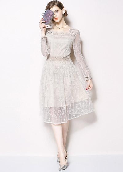 vestido midi renda off white manga longa festa