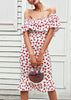Vestido Midi Estampado com Babado Ombro a Ombro