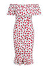 Vestido Midi Estampado com Babado Ombro a Ombro