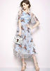 Vestido Midi Evase Tule Bordado Floral para Festa