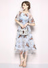 Vestido Midi Evase Tule Bordado Floral para Festa