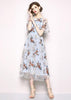 Vestido Midi Evase Tule Bordado Floral para Festa