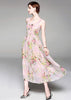 Vestido Chiffon Floral com Tule por Cima