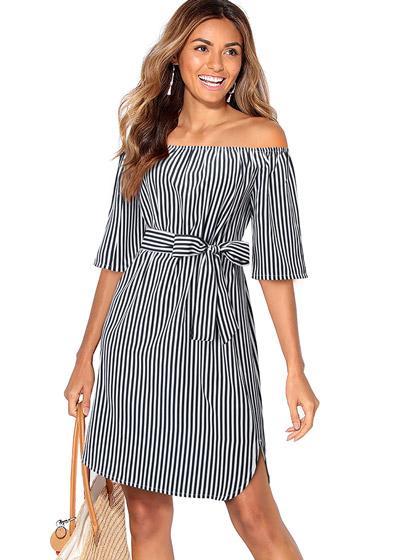 Vestido Ombro a Ombro Listrado