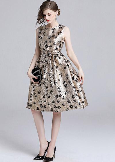 Vestido Midi Rodado Estampado Jacquard