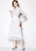 Vestido Renda Branco Midi Manga Longa