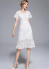 Vestido Midi Renda Branco com Babado na Barra