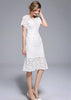 Vestido Midi Renda Branco com Babado na Barra