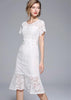 Vestido Midi Renda Branco com Babado na Barra