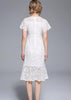Vestido Midi Renda Branco com Babado na Barra