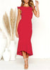 Vestido Midi Justo Festa com Babado