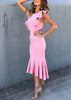 Vestido Midi Justo Festa com Babado
