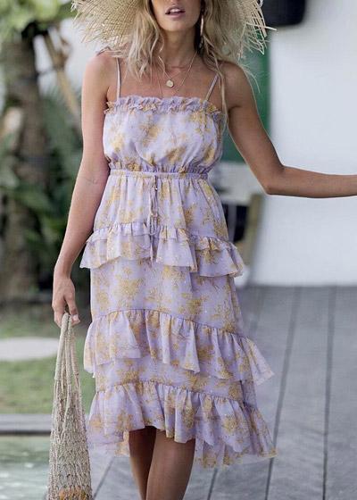 Vestido Estampado com Babado