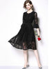 Vestido Midi Evasê Renda Laço na Gola
