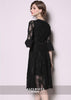 Vestido Midi Evasê Renda Laço na Gola